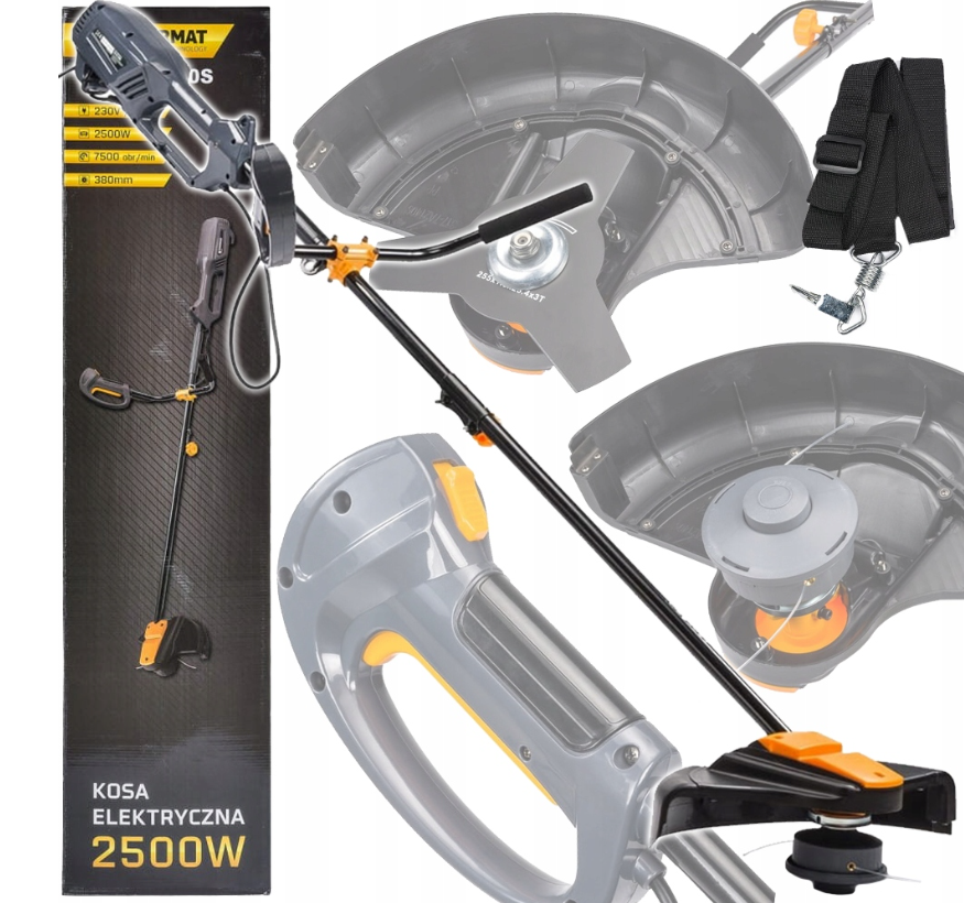 Elektrická strunová sekačka (kosa) 2500 W – 230 V, hlava + kotouč