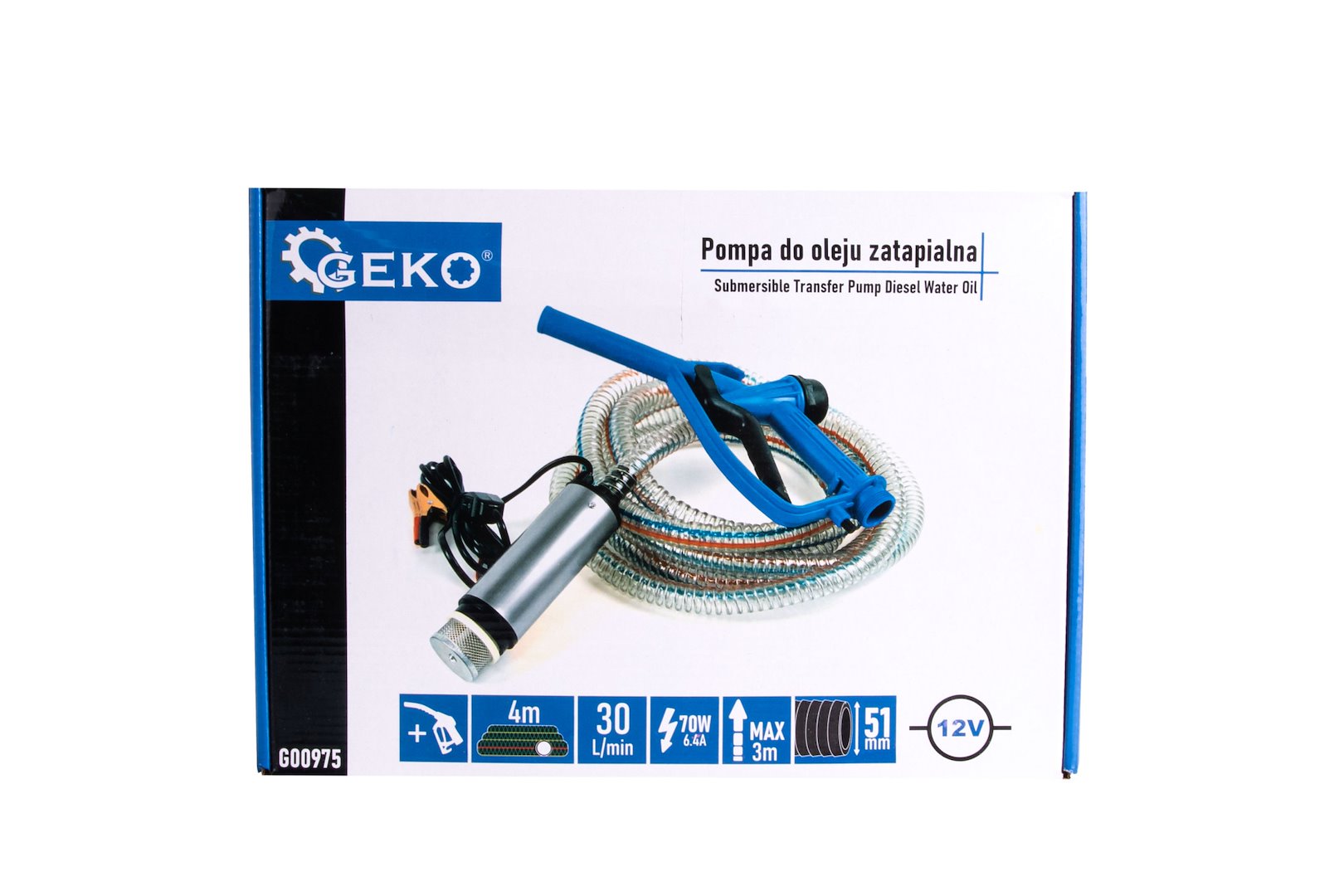 Ponorná olejová pumpa Geko 12 v 51 mm s kabelem 4 m a pistolí — Detail