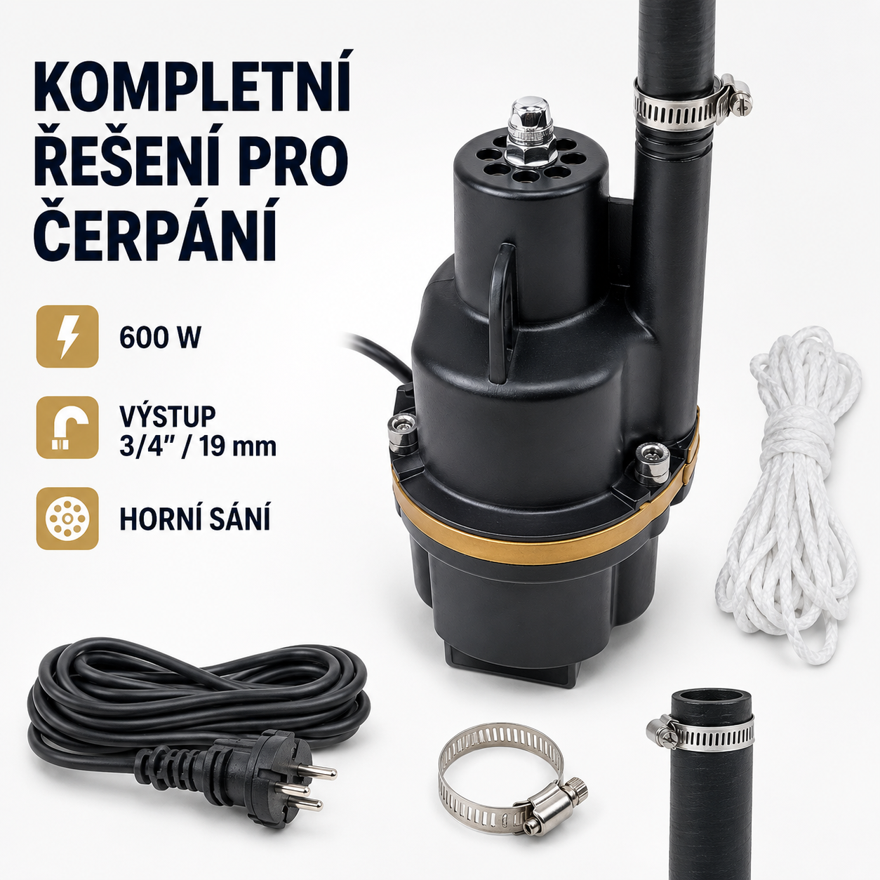 Ponorné membránové čerpadlo ONDRAGON 600 W – celkový pohled