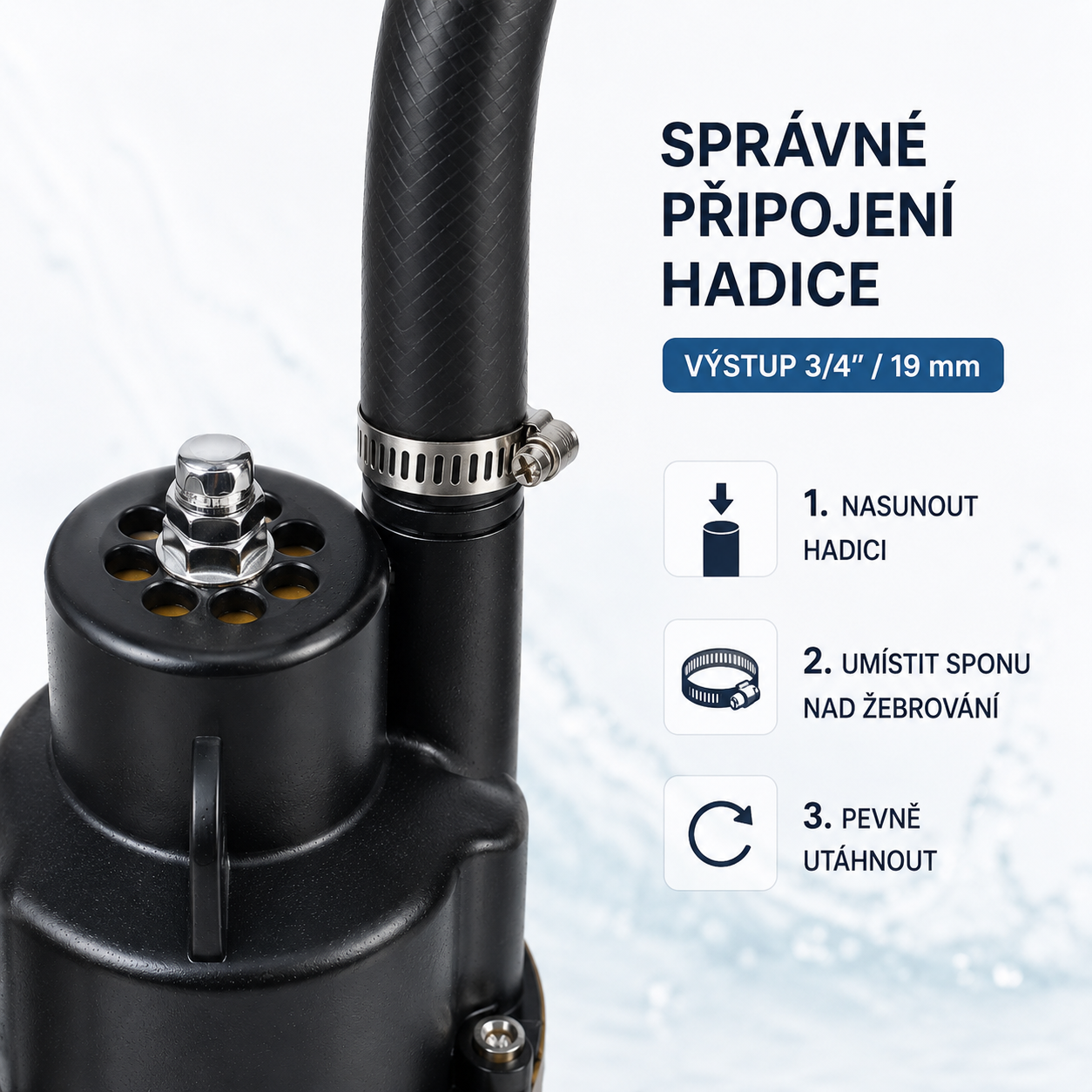 Ponorné membránové čerpadlo ONDRAGON 600 W – detail výtlačného hrdla