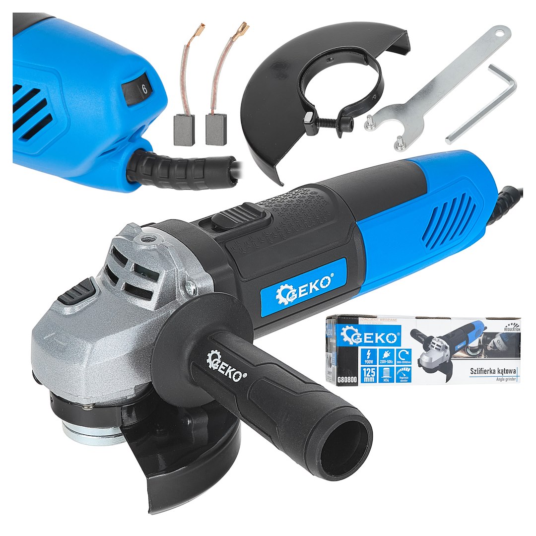 Úhlová bruska 125 mm 900 W s regulací otáček Geko — Celkový pohled