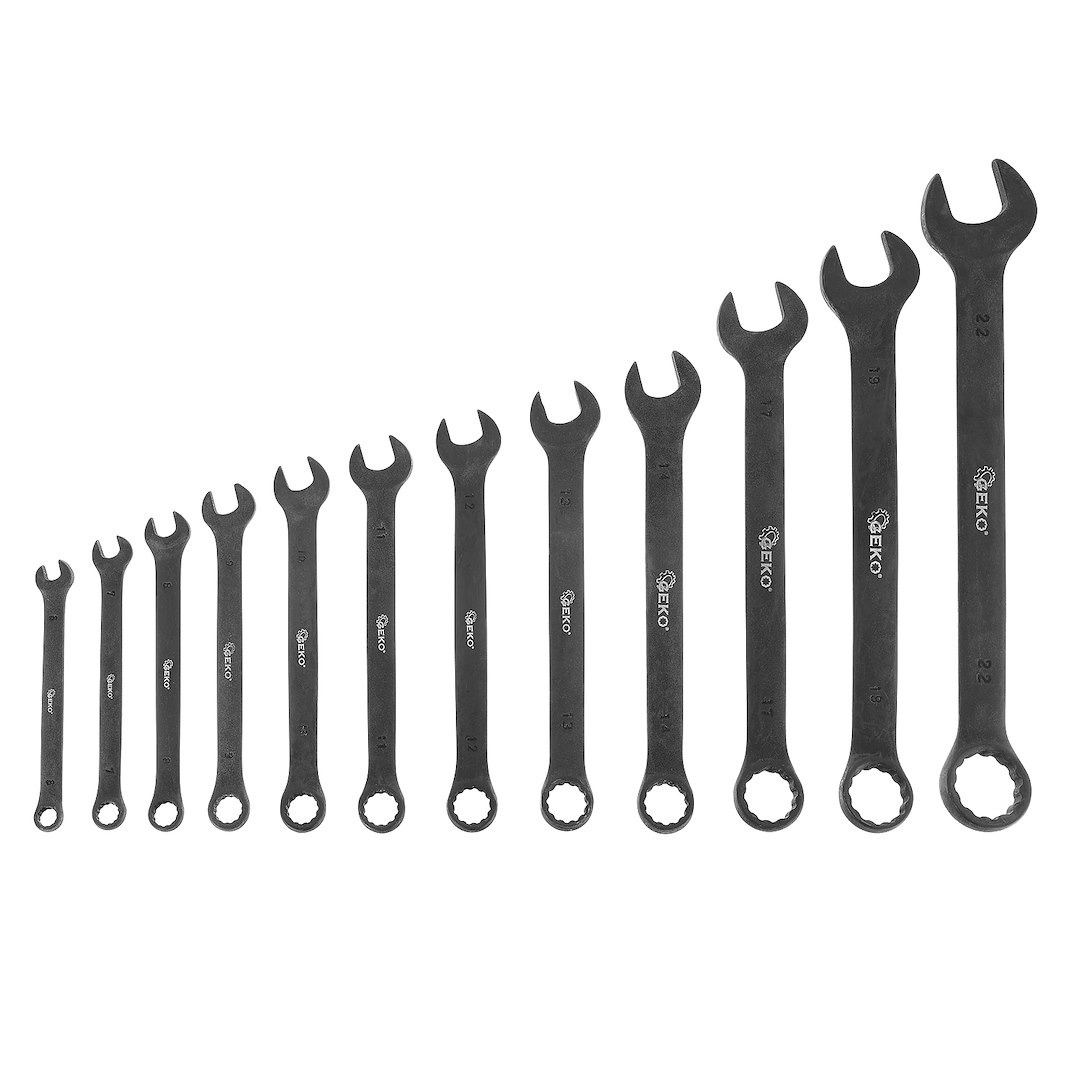 Klíče ploché s okem CRV černé 622 mm – sada 12 ks | Geko 2