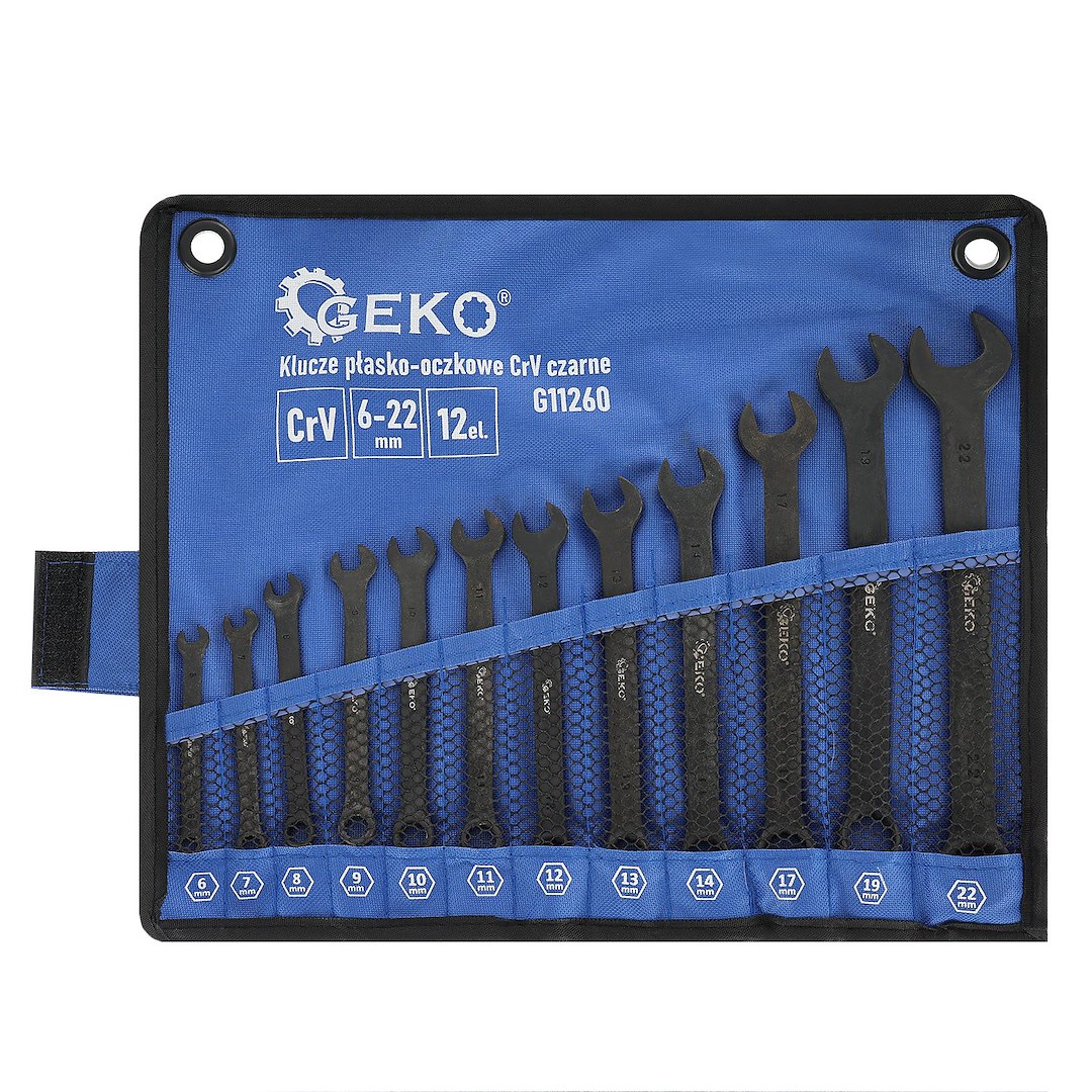 Klíče ploché s okem CRV černé 622 mm – sada 12 ks | Geko 3
