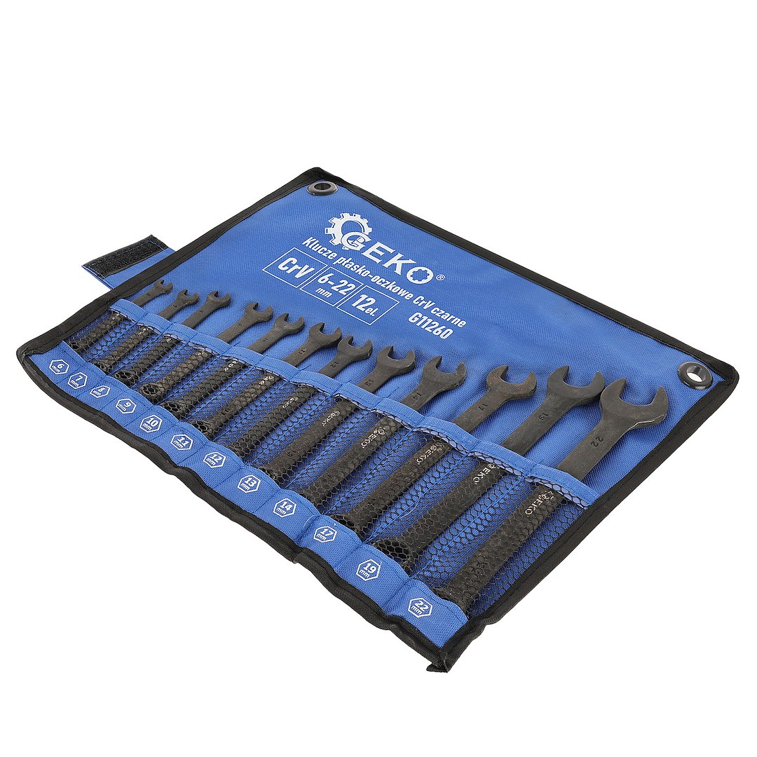 Klíče ploché s okem CRV černé 622 mm – sada 12 ks | Geko 4