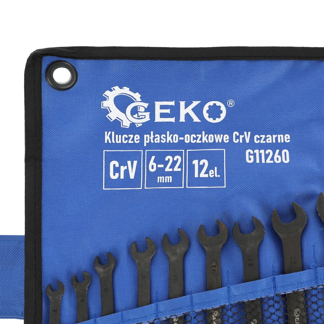 Klíče ploché s okem CRV černé 622 mm – sada 12 ks | Geko 5