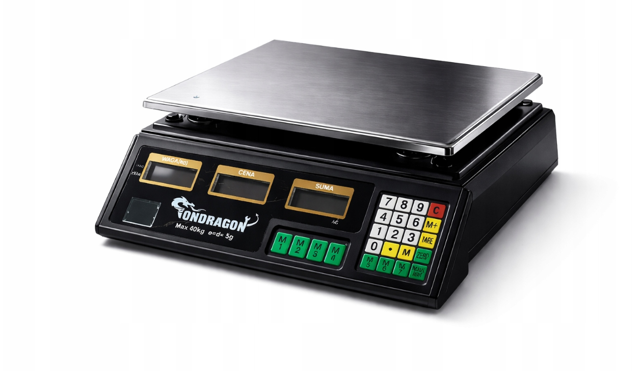 Elektronická obchodní váha ONDRAGON – detail LCD displeje s kalkulací ceny