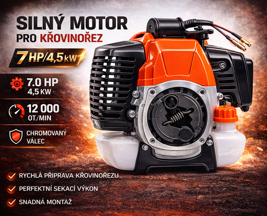 Motor 2T 7 HP ONDRAGON pro křovinořez – celkový pohled