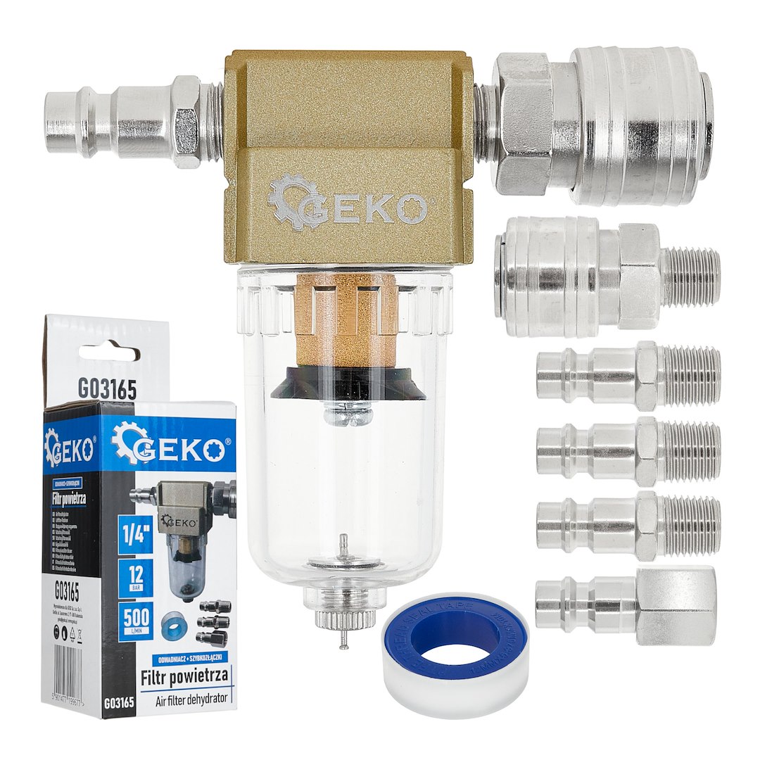 Vzduchový filtr – odlučovač vody 1/4" + rychlospojky Geko 1