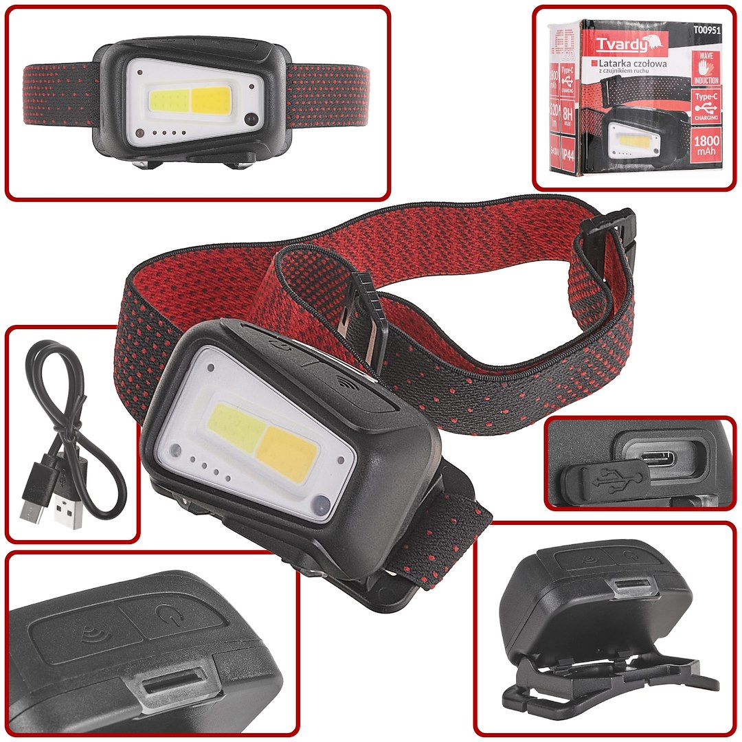 Čelovka LED COB 8W GEKO s pohybovým senzorem – 520lm, IP44, nabíjecí 1800mAh 1