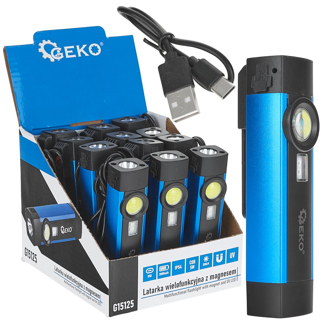 Geko multifunkční svítilna s magnetem a UV LED COB 5W 300 lm 2000 mAh IP54 - profesionální osvětlení pro dílnu 1