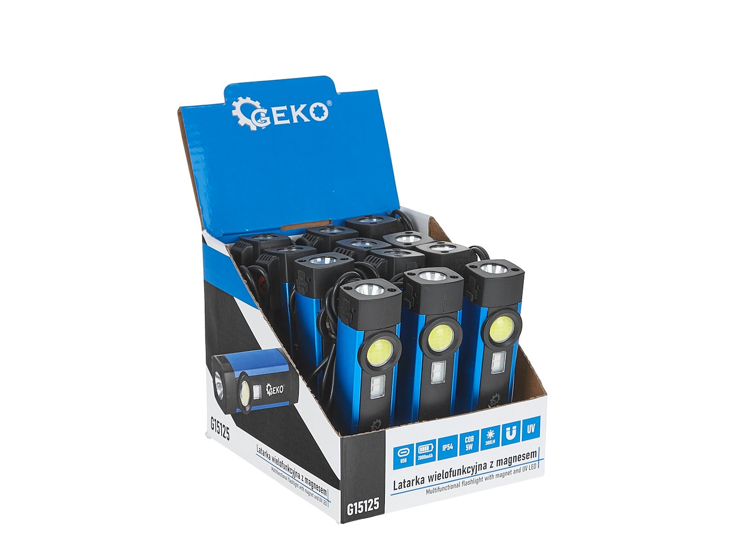 Geko multifunkční svítilna s magnetem a UV LED COB 5W 300 lm 2000 mAh IP54 - profesionální osvětlení pro dílnu 3