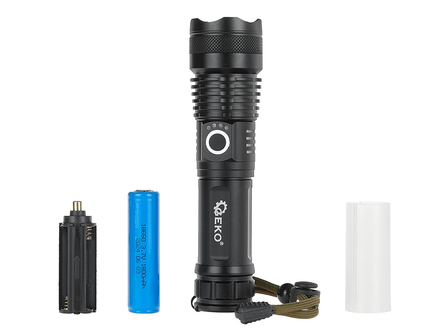 Taktická LED svítilna GEKO XHP50 15W 1500lm s akumulátorem 1800mAh - voděodolná IPX3 2