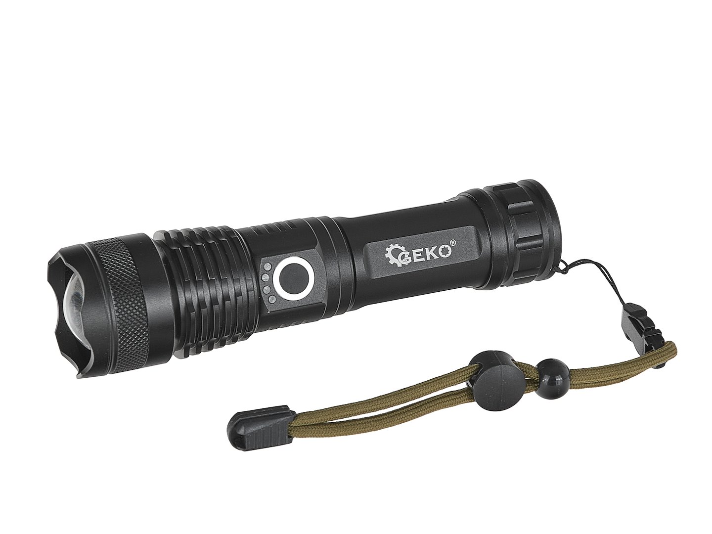 Taktická LED svítilna GEKO XHP50 15W 1500lm s akumulátorem 1800mAh - voděodolná IPX3 4