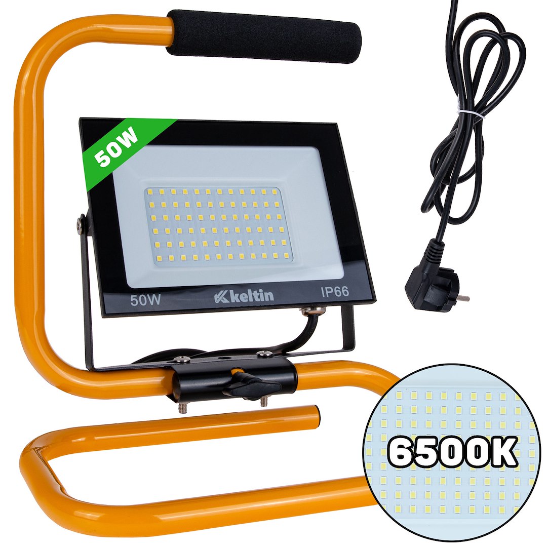 LED světlomet 50W se stativem Geko – profesionální osvětlení 5000 lumenů, studená bílá 6500K pro stavbu a dílnu 1