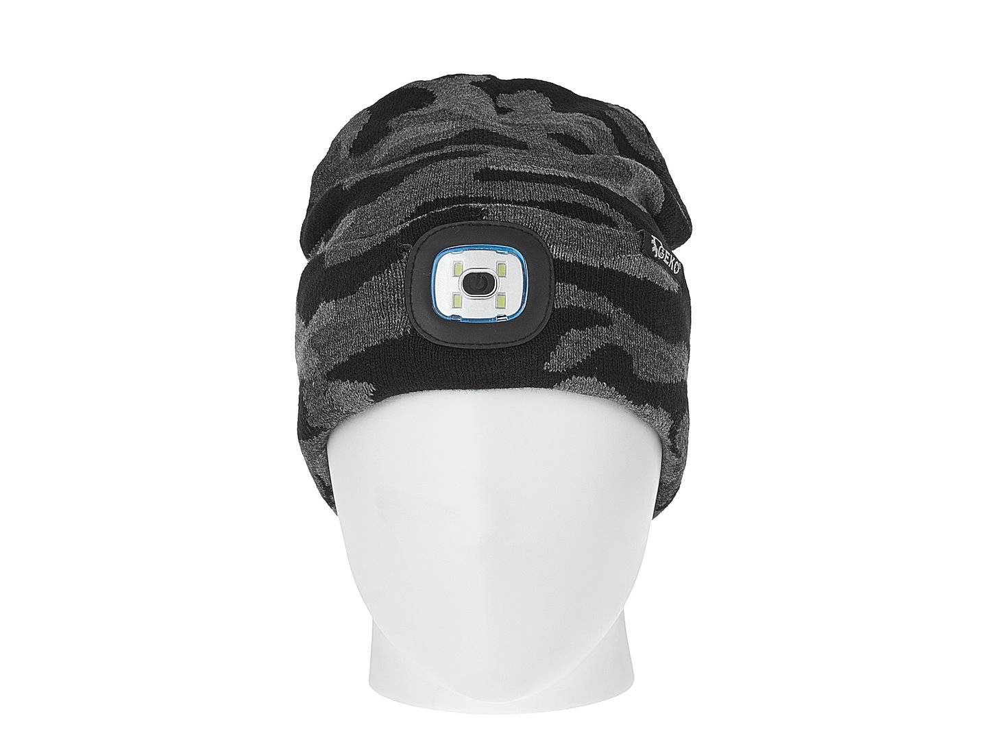 Zimní čepice Geko s LED světlem a akumulátorem šedá kamufláž – handsfree osvětlení pro outdoor aktivity 2