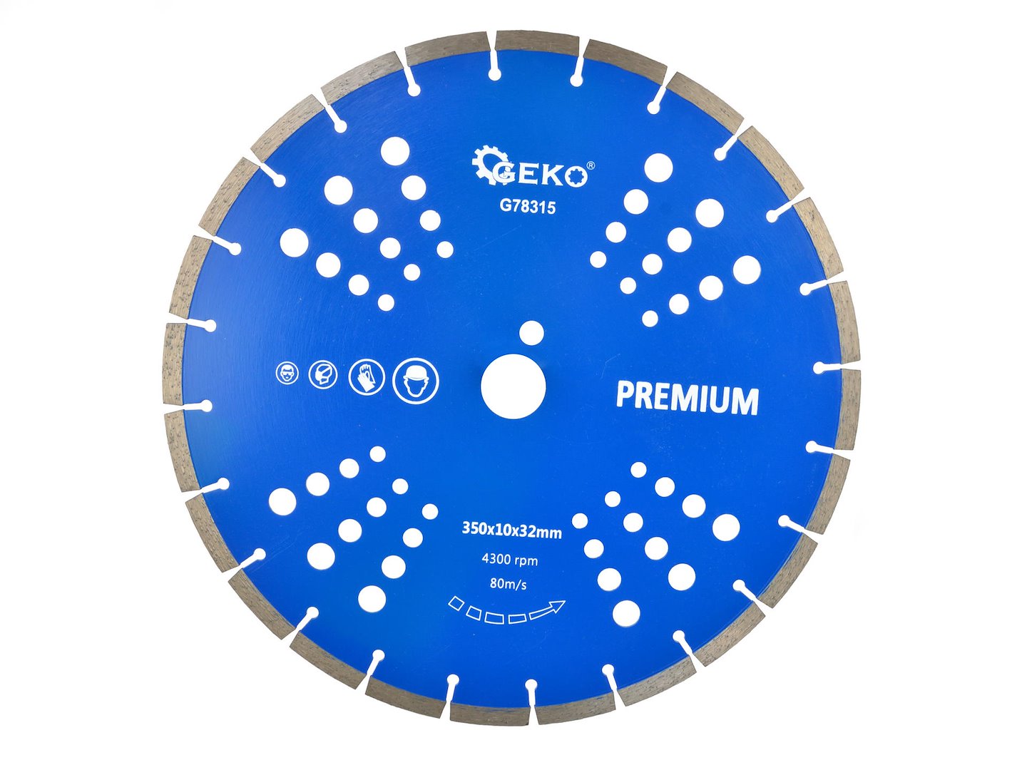 Segmentový kotouč GEKO PREMIUM 350×10×25,4 mm řezaný laserem - profesionální kvalita pro beton a stavební materiály