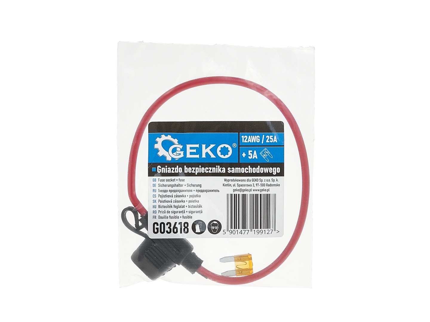 Zásuvka pro pojistku Geko 19mm 25A s pojistkou 5A - automobilová elektrická ochrana 5