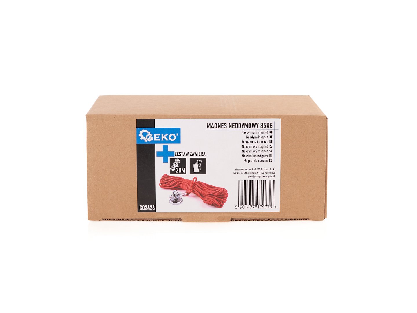Neodymový magnet GEKO 85 kg – kompletní sada s 20m lanem a rukavicemi 8