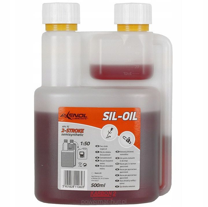 Axenol SIL-OIL olej do benzínové pily 500 ml — pohled na lahvičku