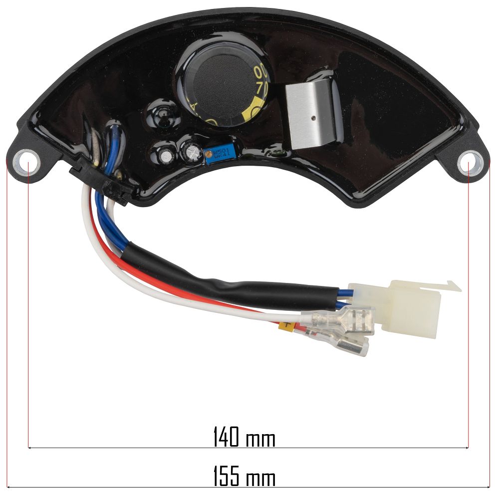 Stabilizátor napětí Powermat PM-AGR-6500/7500-AVR – rozměry a detail připojení