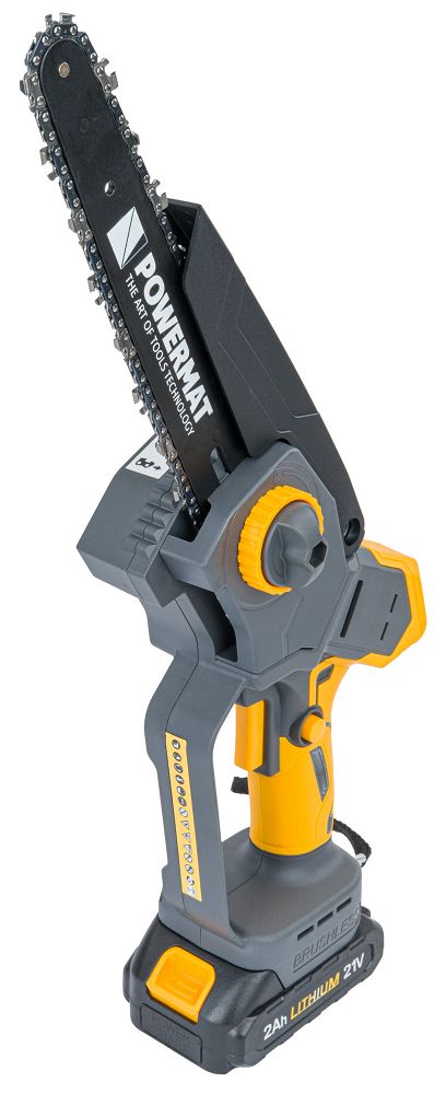 Aku mini řetězová pila Powermat 8 palců – celkový pohled