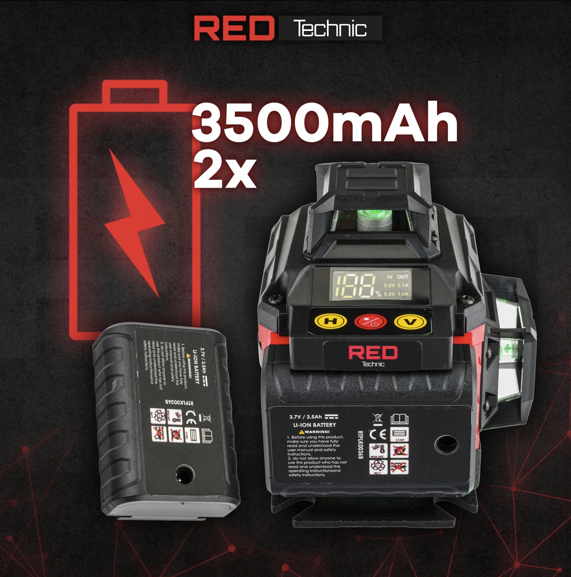 Křížový laser 4D 360° zelený RT-PLK0036 – dálkové ovládání