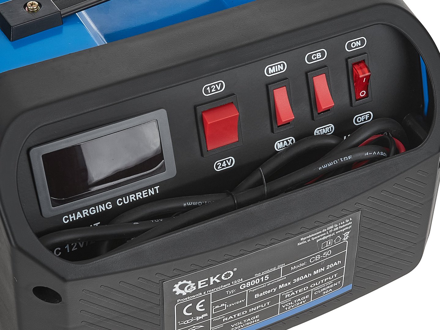 Nabíječka s funkcí startování Geko CB-50 12/24V 20-380 Ah - profesionální nabíječka pro auta, traktory, nákladní vozy 7