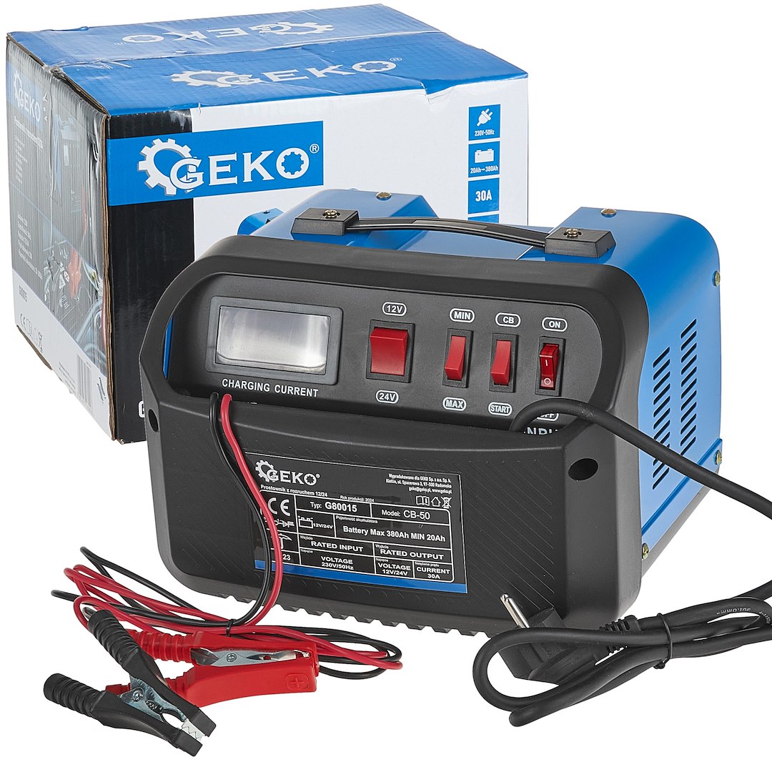 Nabíječka s funkcí startování Geko CB-50 12/24V 20-380 Ah - profesionální nabíječka pro auta, traktory, nákladní vozy 1