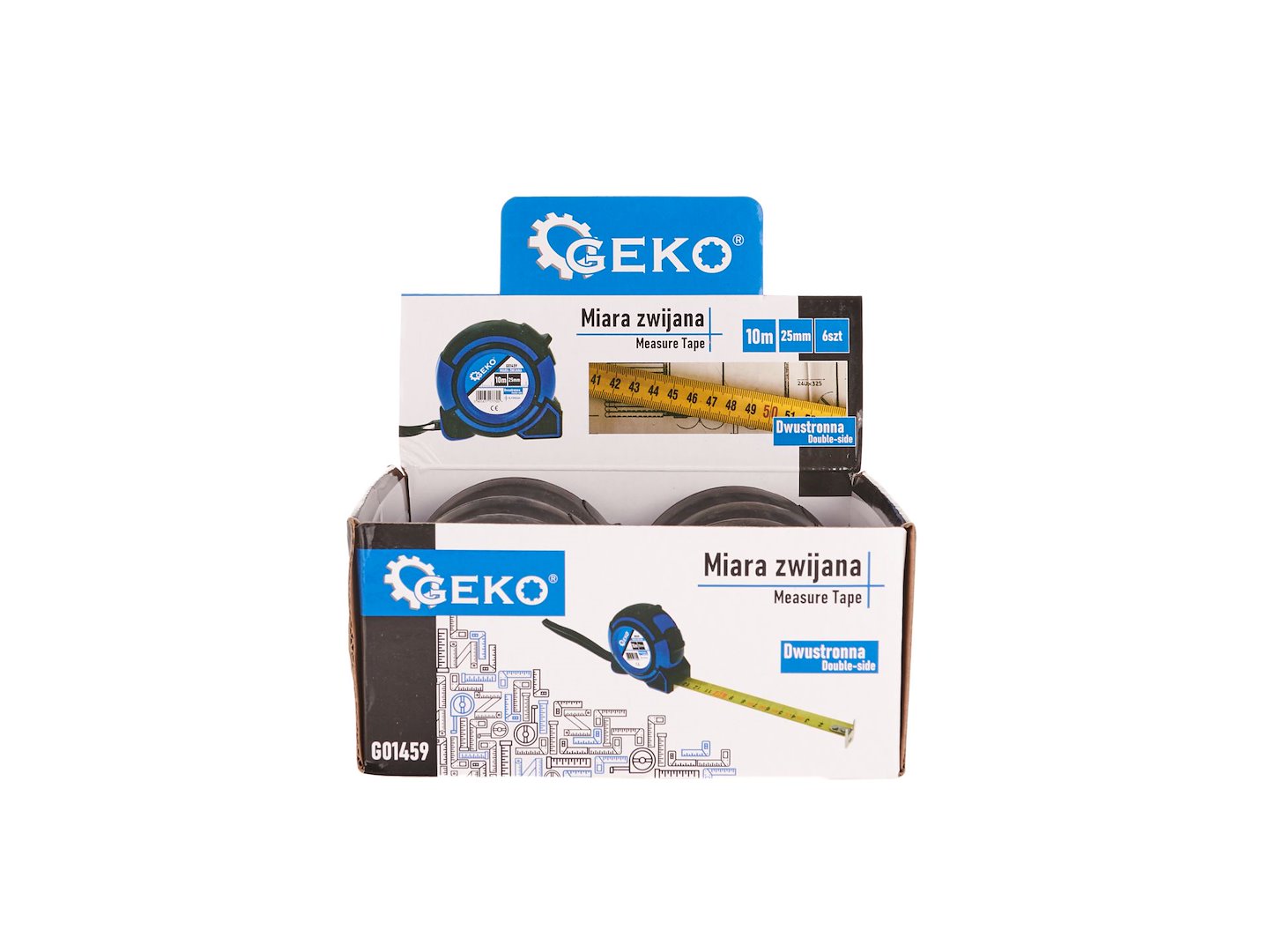 Svinovací metr Geko 10m × 25mm oboustranný s magnetickým háčkem 7