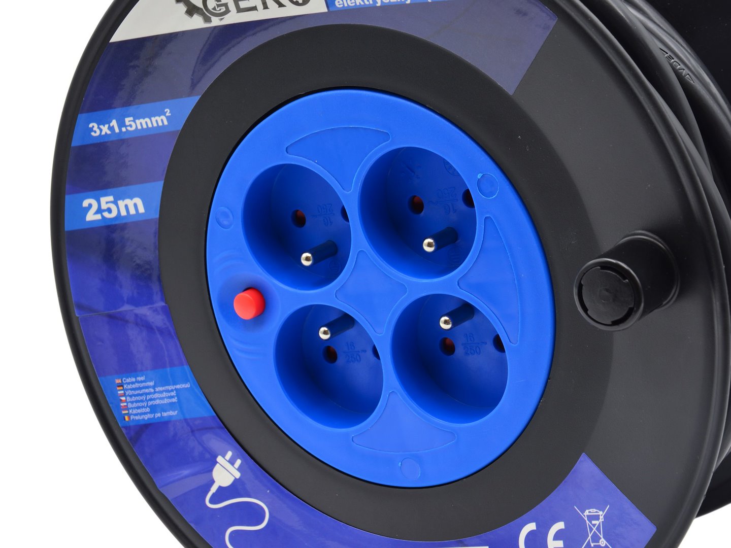 Navíjecí kabel Geko 25 m, 3x1,5 mm², 4 zásuvky, max. 3200 W 3